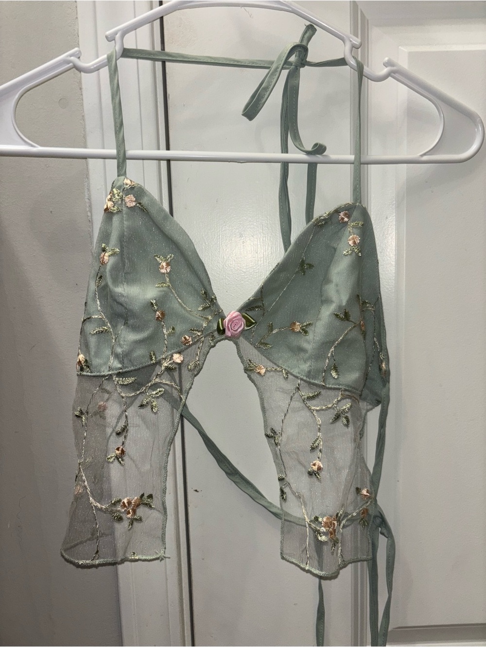 Delicate Mint Floral Embroidered Bralette
